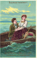 ILLUSTRATION, BOAT, ELEGANT MAN AND WOMEN, LOVERS, MOON, UMBRELLA, SWITZERLAND, POSTCARD - Sin Clasificación