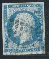 !! RARE !!   N°14 20c BLEU NAPOLEON TYPE 1 / SURCHARGE DUCEL PARIS (VOIR DESCRIPTION) - 1853-1860 Napoléon III.