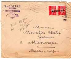 "  Paul SERRE Graines à MONTELIMAR "   2 X Petain 1,00f MANOSQUE Oblitéré Direct - Lettres & Documents