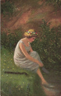 PAINTING, FINE ARTS, GIRL, FLOWER HEADBAND, SWITZERLAND, POSTCARD - Pittura & Quadri