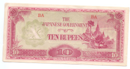 India 10 Rupees 1942 Japanese Occupation WWII - India