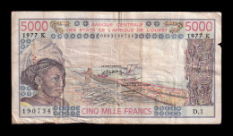 West African St. Senegal 5000 Francs 1977 Pick 708Kd Bc/Mbc F/Vf - États D'Afrique De L'Ouest