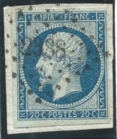 N°14 20c BLEU LAITEUX SUR VERT NAPOLEON TYPE 1 / PC 2388 PAU  / SIGNE ROUMET - 1853-1860 Napoleon III