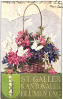 ILLUSTRATION, FLOWER DAY, FLOWERS IN BASKET, BUTTERFLY, SWITZERLAND, POSTCARD - Ohne Zuordnung