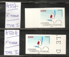 France, Autoadhésif, Adhésif, 337, 337A, Neuf **, TTB, Conseil Constitutionnel - Unused Stamps