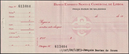 Portugal, Cheque - Banco Espirito Santo E Comercial De Lisboa. Praça Duque De Saldanha, Lisboa - Cheques & Traveler's Cheques