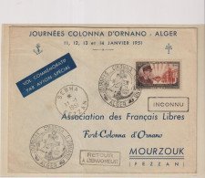 ENV.ASSOCIATION DES FRANCAISS LIBRES-PAR AVION ALGER*FEZZAN 11//1951 - Covers & Documents