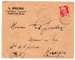 1949  "  L JULLIEN  Exploitant Forestier à AVANCON 05 "  Envoyée à MANOSQUE  ' Etat " - Storia Postale