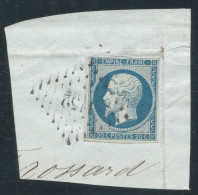 N°14 20c BLEU LAITEUX SUR VERDATRE NAPOLEON TYPE 1 SUR FRAGMENT / PC 1152 DUNKERQUE - 1853-1860 Napoleon III