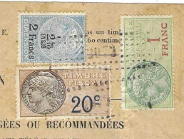 1927 Timbres Fiscaux Assortiment / TD 2 Francs+2/10 + TF 20 C + TF 1 Franc / Sur Document - Brieven En Documenten