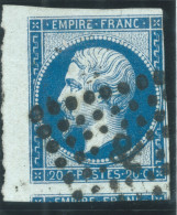 N°14 20c BLEU FONCE SUR VERT NAPOLEON TYPE 2 / PC 78 ANGERS / 1 VOISIN / BORD DE FEUILLE - 1853-1860 Napoléon III.