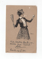 1900 Schweiz Farbige Künstlerkarte Dame Beim Tennis Gez. J.Feyer Gelaufen - Tenis