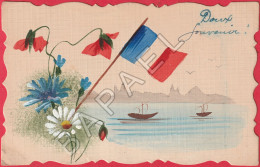 Doux Souvenirs - Lac Et Bateaux - Coquelicots Et Marguerite - Drapeau Français - Altri & Non Classificati