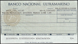 Portugal, Cheque - Banco Nacional Ultramarino. Av. Liberdade, Lisboa - Cheques En Traveller's Cheques