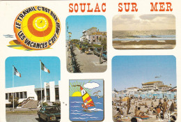 33. SOULAC SUR MER . CPSM. MULTIVUES. LE CASINO. LA PLAGE. FRONT DE MER .COUCHER DE SOLEIL ANNÉE 1987 + TEXTE - Soulac-sur-Mer