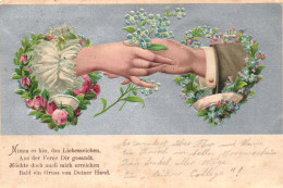 ILLUSTRATION, ROSES, OFFERING FLOWERS, SIGN OF LOVE, SWITZERLAND, EMBOSSED POSTCARD - Unclassified