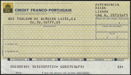 Portugal, Cheque Bancário - Credit Franco-Portugais. Dependencia Baixa, Lisboa - Cheques & Traverler's Cheques