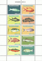 Suriname Surinam 2012 Tropical Fishes Set Of 10 Stamps In Block / Sheetlet MNH - Poissons