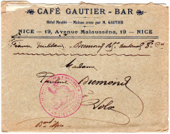 1914  " CAFE GAUTIER - BAR "  19 Avenue Malaussena NICE  Envoyée à VOLX - Lettres & Documents