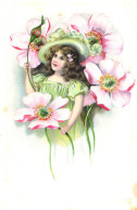 ILLUSTRATION, CHILD, GIRL, FLOWERS, EMBOSSED POSTCARD - Sin Clasificación