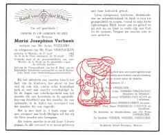 DP Maria Josephina Verbeek ° Melsele Beveren Waas 1882 † 1957 Weekers Vriesacker Vergauwen Van Hove Geerts De Coninck - Devotion Images