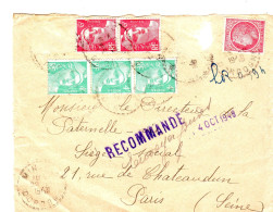 1948  Devant De Lettre  Recommandé T P  3 X Gandon 4 F Vert + 2X 6f  + Mazelin 1f  ( état ) - Lettres & Documents