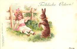 EASTER, HOLIDAY, CELEBRATION, CHILD, LITTLE GIRL, BUNNY, ILLUSTRATION, SWITZERLAND, POSTCARD - Pasqua