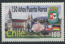 Chile:Unused Stamp 150 Years Puerto Varas, Rose, Coat Of Arm, 2002, MNH - Rosen
