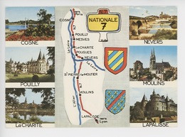 Nationale 7 Lyon-Paris Géographique Multivues Cosne Pouilly Charité Nevers Moulins Lapalisse - Blason Panneau (n°0590) - Cartes Géographiques