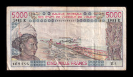 West African St. Senegal 5000 Francs 1981 Pick 708Kf(1) Bc/Mbc F/Vf - West-Afrikaanse Staten