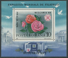 Romania:Unused Block Flowers, Roses, Philately Exhibition Bulgaria 89, 1989, MNH - Rosas