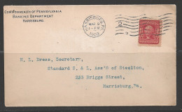 1909 Harrisburg PA (Mar 9) State Banking Department Corner Card - Lettres & Documents