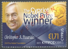 Cyprus, 2011, Nobel Prize Winner - Christopher A. Pissarides, SPECIMEN Overprint - Cartas