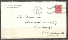 1943 4 Cents George VI McMaster University To Harvard University - Cartas & Documentos