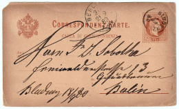 Vintage Postal Stationery 19/09/1880 Imperial Austrian Postcard / Belle-Époque Corespondenz-Karte Bludenz 1880 Zu Berlin - Cartas & Documentos