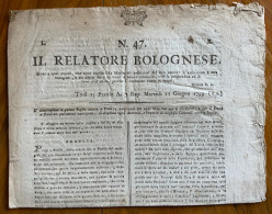 REPUBBLICA CISALPINA - BOLLO GIORNALI SUL N.47 IL RELATORE BOLOGNESE 23 PRATILE A.7 REP. 11 GIUGNO 1799... - Documents Historiques