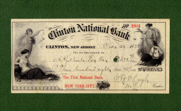 USA Check Clinton National Bank New Jersey 1888 - Otros & Sin Clasificación