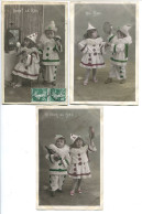 SUITE De 3 CPA Voyagé 1910 * Couple Enfants En Pierrot Et Colombine / Avant Le Bal  / Au Bal / Retour Du Bal (bouteille) - Szenen & Landschaften