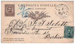 Bologna To Berlin 06.05.1881 - Belle-Époque Italian Postcard Vintage Postal Stationery XIX C. Italian Postcard - Stamped Stationery