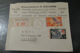 COTE D' IVOIRE Lettre Recommandée Du 17 06 1957 De KHOROGO Pour  Abidjan - Storia Postale