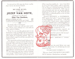 DP Jozef Van Hoye ° Stekene 1907 † 1961 X Elisa Van Goethem - Andachtsbilder