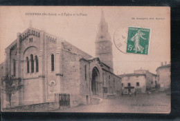 Cpa 43 Dunières L'église Et La Place - Other & Unclassified