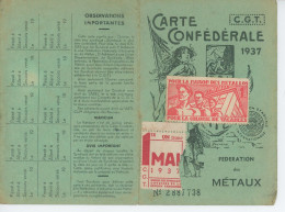 Carte De La CGT 1937 - Tarjetas De Membresía