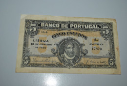 Portugal 1925 Billet Cinco Escudos Envoi Recommandé Europe : 8 € - Portugal