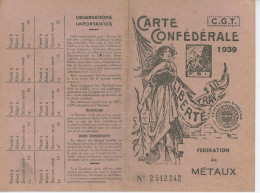 Carte De La CGT 1939 - Tarjetas De Membresía