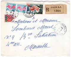 1964  Recommandé D' AJACCIO  T P  Blason AMIENS  0,05 +Paire De Semeuse Lignée 0,20 + Cote D'Azur Varoise 0,50c - Briefe U. Dokumente