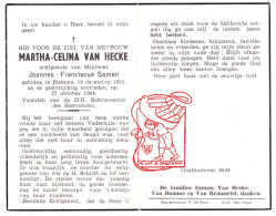 DP Martha Celina Van Hecke ° Stekene 1892 † 1964 X Joannes Saman // Van Damme Van Remoortel - Andachtsbilder
