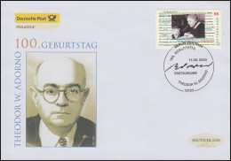 2361 Philosoph Theodor W. Adorno, Schmuck-FDC Deutschland Exklusiv - Briefe U. Dokumente