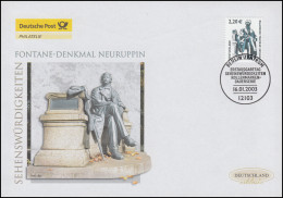 2307 SWK Fontane-Denkmal Neuruppin, Schmuck-FDC Deutschland Exklusiv - Cartas & Documentos