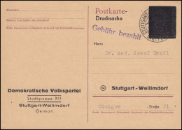 Gebühr-Bezahlt-Stempel Auf Geschwärzter Postkarte STUTTGART 20.5.1946 - Andere & Zonder Classificatie